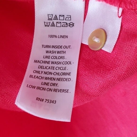 JONES NY & CO 100% LINEN CORAL PINK TOP SIZE MEDIUM LAGENLOOK COASTAL - Picture 5 of 6